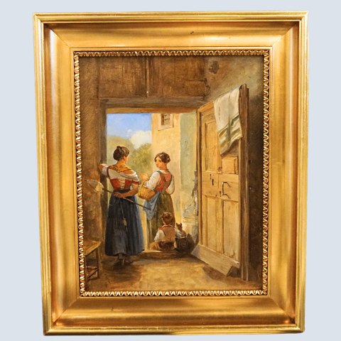 Wilhelm Marstrand; Painting, conversing women in doorway Wilhelm Marstrand; Painting, conversing women in doorway